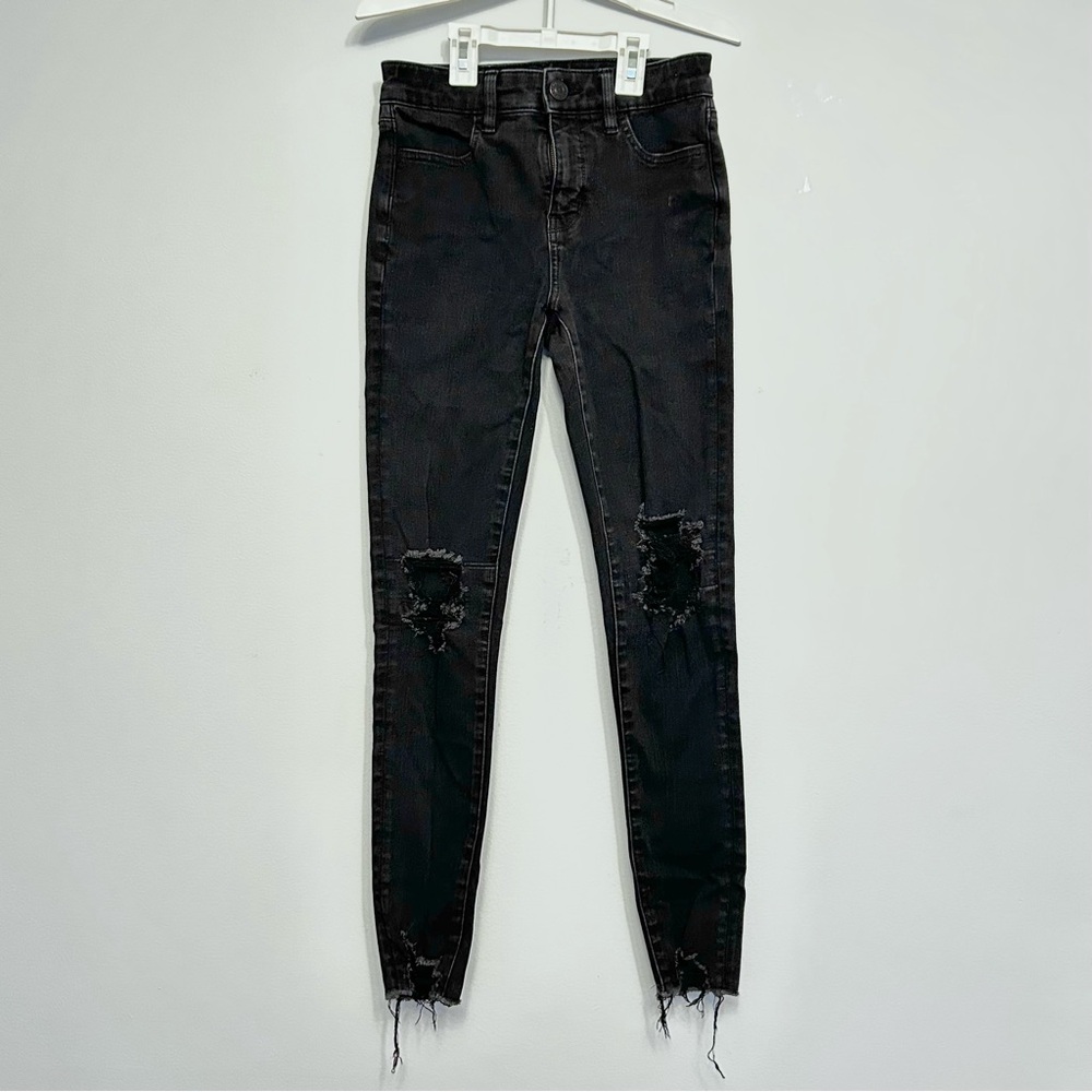 American Eagle Outfitters Black Distressed Skinny Jeans Size2 Long